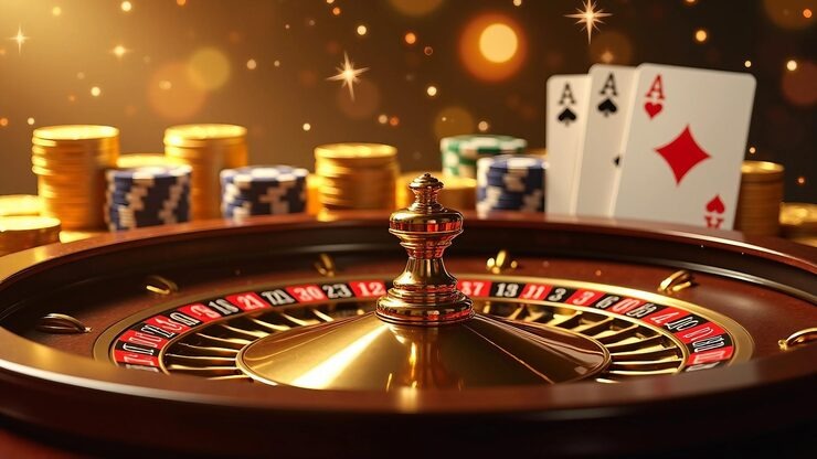 Live dealer table setup with cards and electronic screen overlay